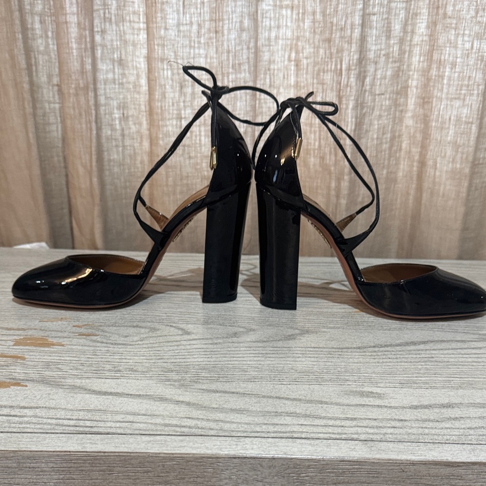 Aquazzura Black Patent Karlie block Leather Heels size 37. Perfect condition - Picture 4 of 7